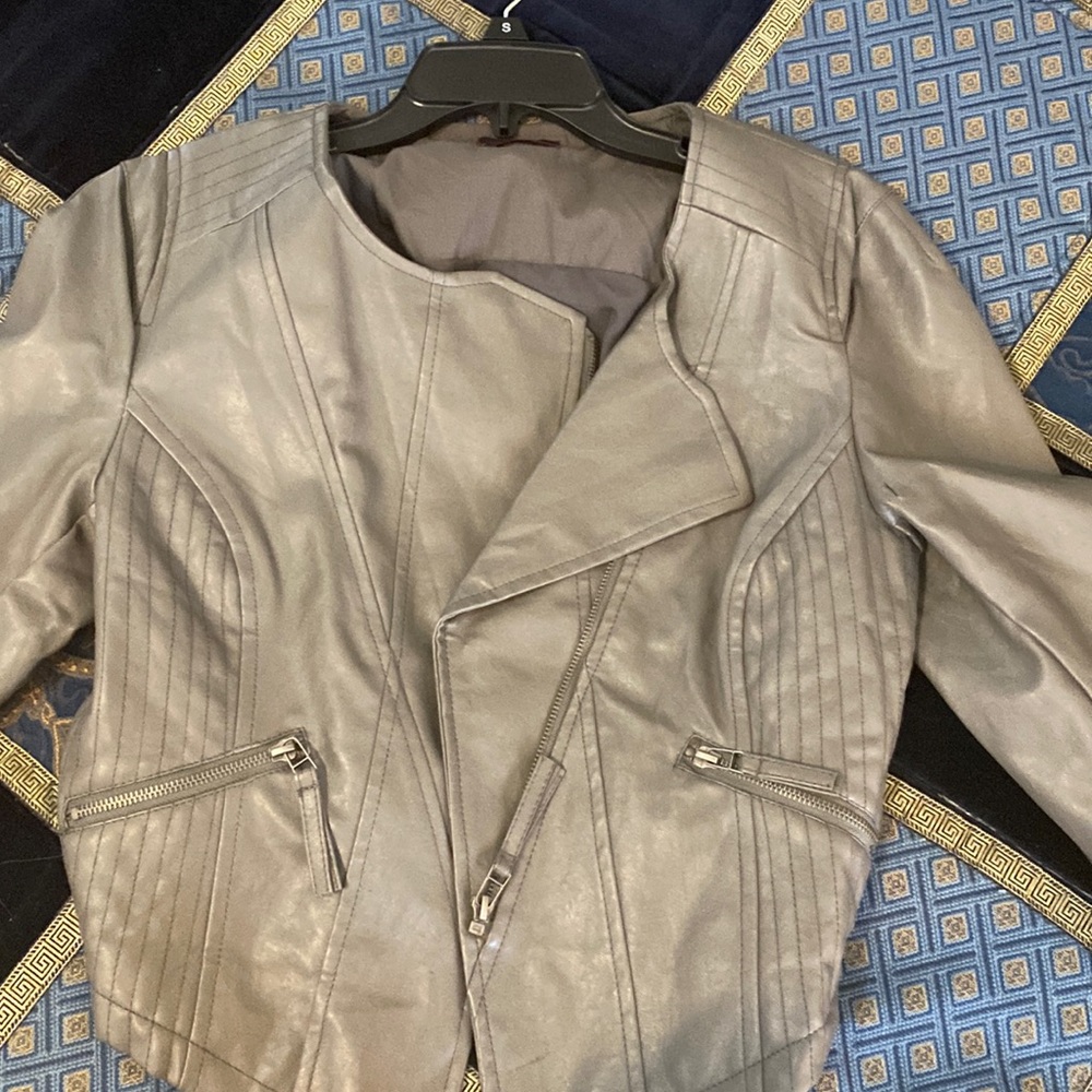 Women Grey Leather Jacket